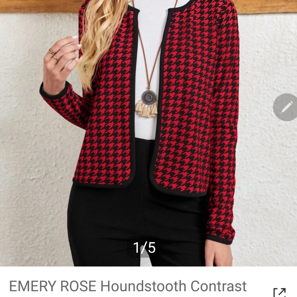 Houndstooth Open Front Jacket